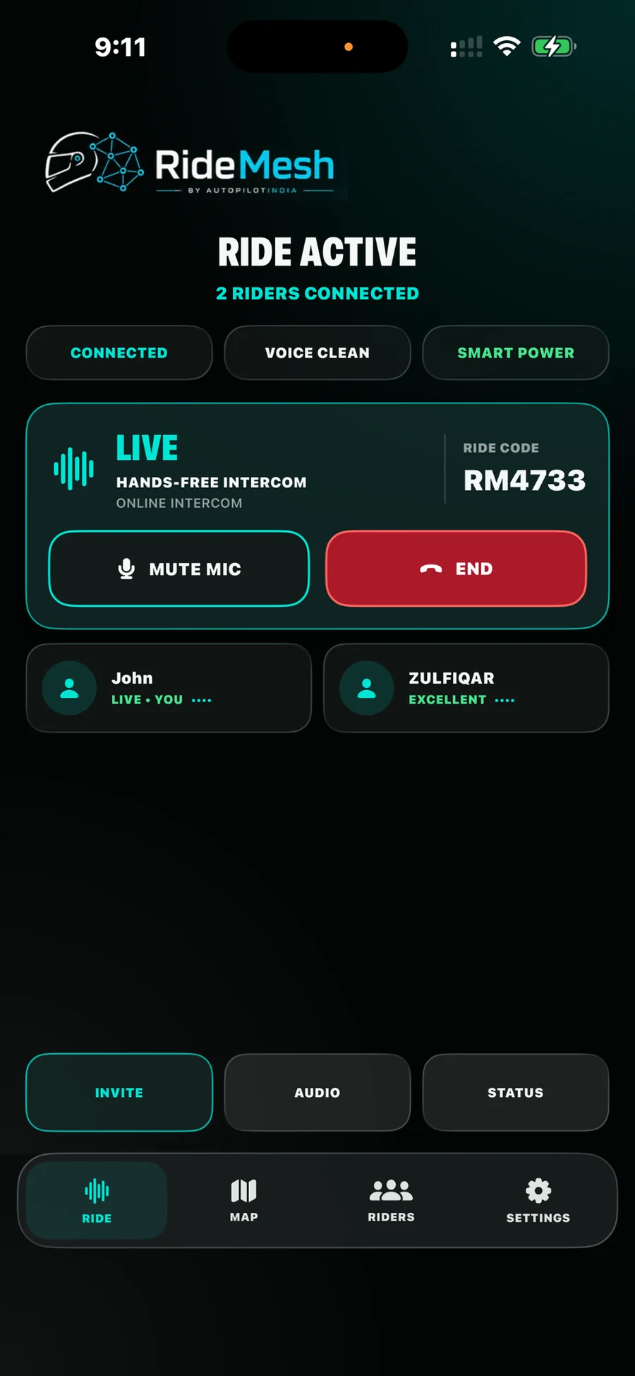 RideMesh active hands-free intercom