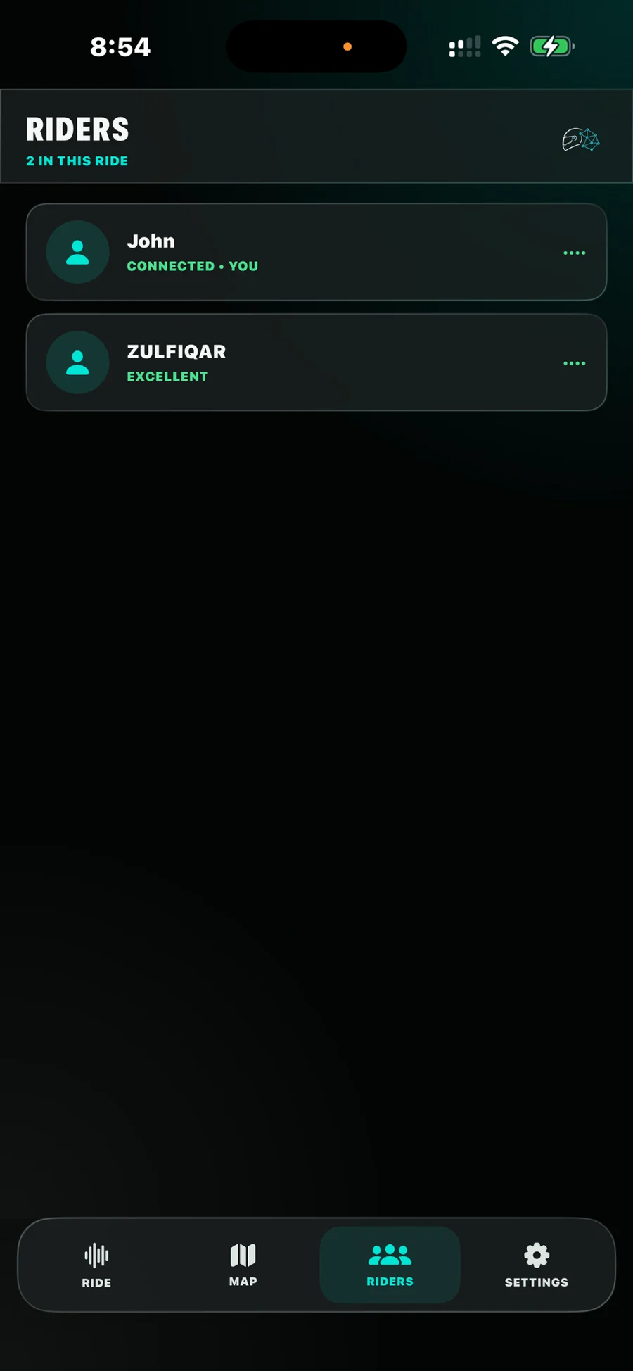 RideMesh Rider status